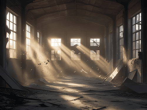 A damaged, deserted building showing the risks of poor or neglected inventory management infrastructure