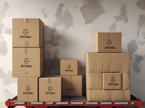 Stacked return boxes ready for processing, reflecting efficient fulfillment logistics in action
