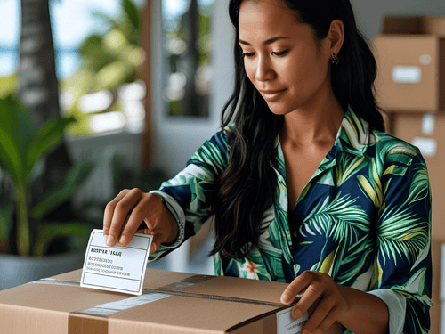 Woman places return label on box, showcasing accuracy in modern fulfillment logistics operations